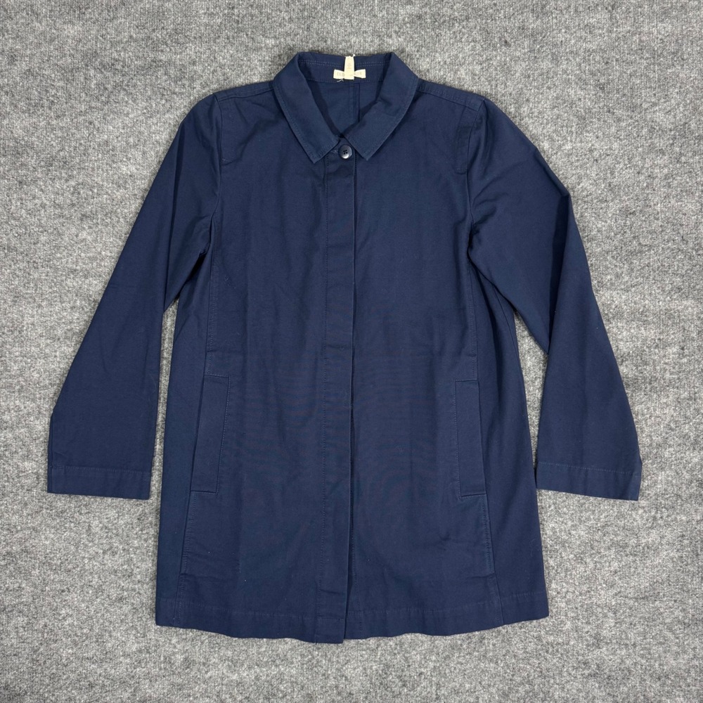 Eileen Fisher Petite Canvas Jacket Womens PM Navy Blue Organic Cotton Coat NWT